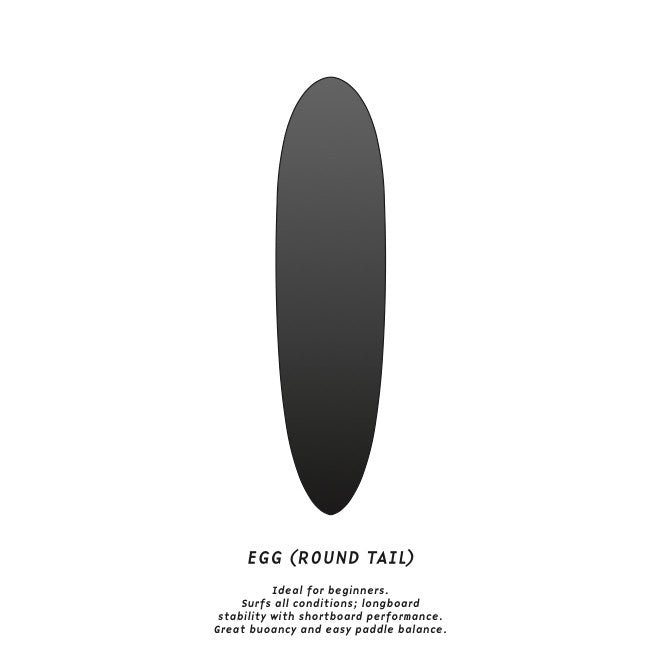 7'4 Egg (Round Tail) Wooden Surfboard Foam Core